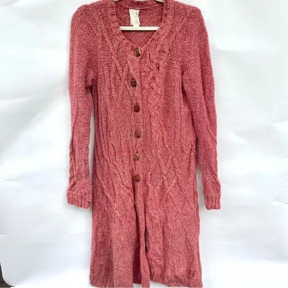 Anthropologie Women's Cable Knit Sweater Dress Size L Rustic Chic
